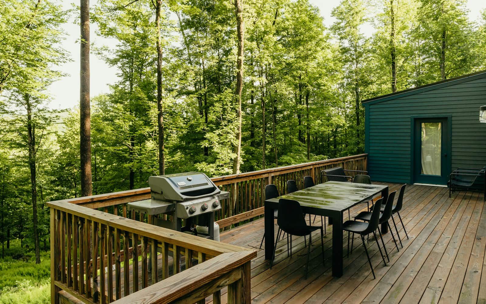 Outdoor dining area on a newly built wood deck